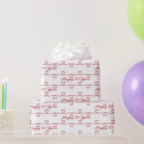 50th Anniversary Red Hearts Wrapping Paper