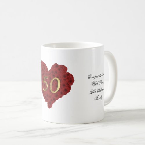 50th Anniversary Red Roses Heart Custom Text Coffee Mug