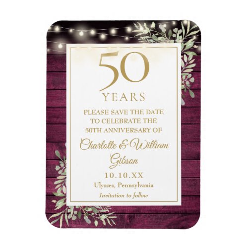 50th Anniversary Red Rustic Wood Save The Date Magnet