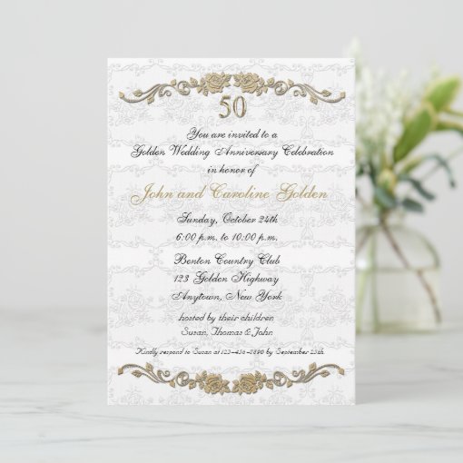 50th Anniversary Rose Border White Invitation | Zazzle