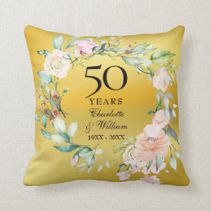 50th Anniversary Roses Floral Gold Foil Photo Throw Pillow