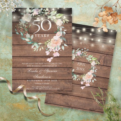 50th Anniversary Rustic Floral String Lights Save The Date