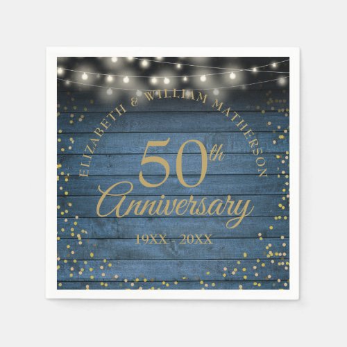 50th Anniversary Rustic String Lights Gold Dust Napkins