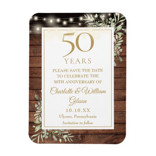 50th Anniversary Rustic Wood Save The Date Magnet
