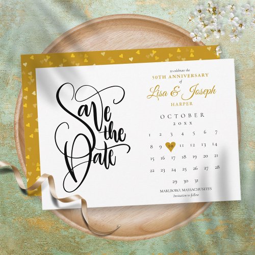 50th Anniversary Save the Date Calendar Gold Heart
