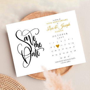 50th Anniversary Save the Date Calendar Gold Heart Announcement Postcard