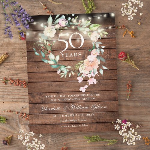 50th Anniversary Save the Date Rustic Floral Announcement Postcard