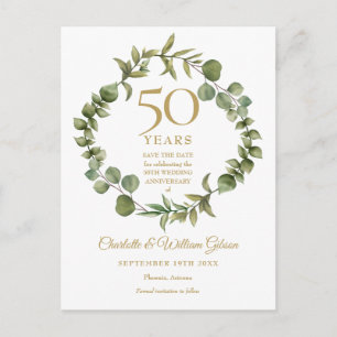 50th Anniversary Save the Date Woodland Greenery  Announcement Postcard
