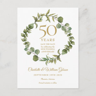 50th Anniversary Save the Date Woodland Greenery  Announcement Postcard