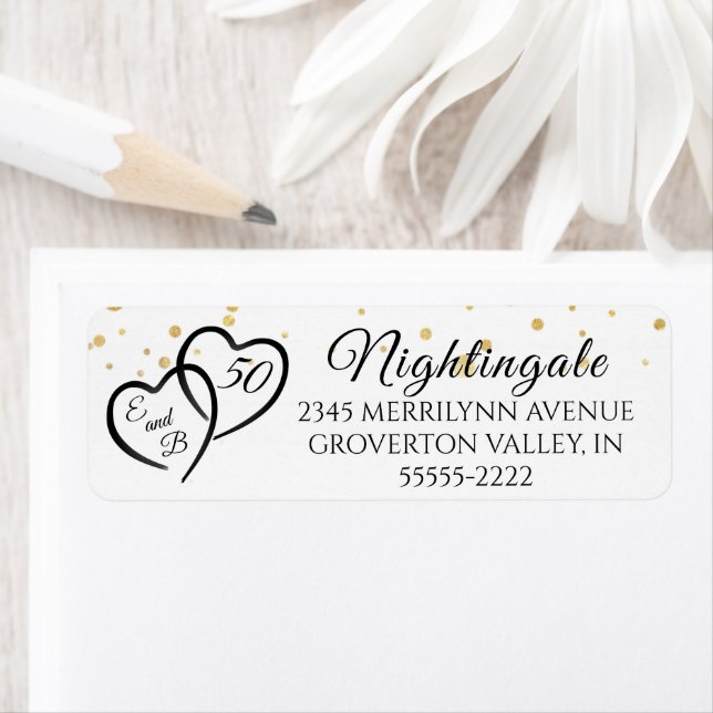 50th Anniversary Script Hearts Monogram Initials Label (Insitu)