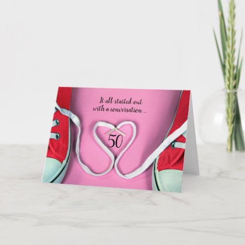 50th Anniversary Shoestring Heart and Sneakers   Card