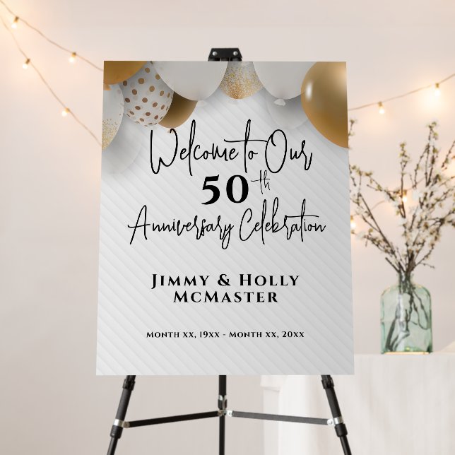 50th Anniversary Sign Gold and Black Welcome (In Situ (Stand))
