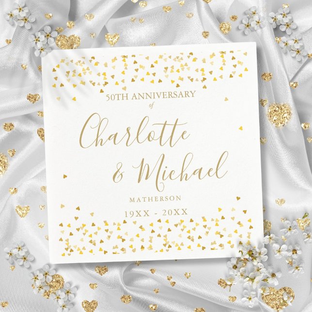 50th Anniversary Signature Gold Hearts Confetti Napkins (50th Anniversary Signature Gold Hearts Confetti Napkins)