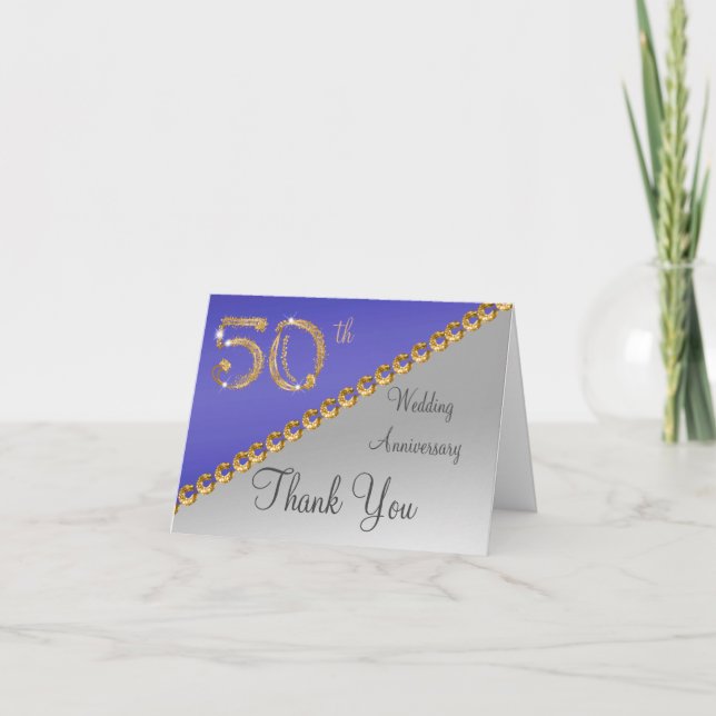 50th Anniversary Silver & Gold, Blue Thank You (Front)
