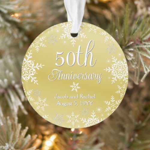 50th Anniversary Snowflakes Custom Gold Wedding Ornament