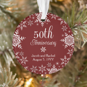 50th Anniversary Snowflakes Red Custom Wedding Ornament