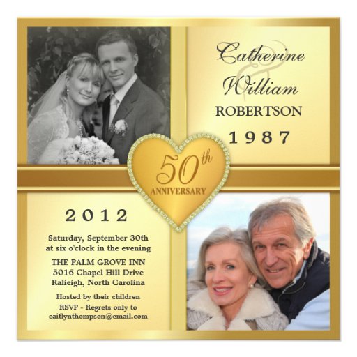 50th Anniversary Sparkle Heart Photo Invitations 5.25