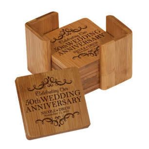 50th Anniversary Square 6pc Bamboo Coasters