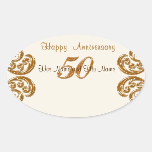 50th Anniversary Stickers Hand Write Guest Names Oval Sticker