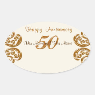 50th Anniversary Stickers, Hand Write Guest Names Oval Sticker