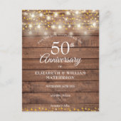 50th Anniversary String Lights Wood Save the Date Announcement Postcard (Front)