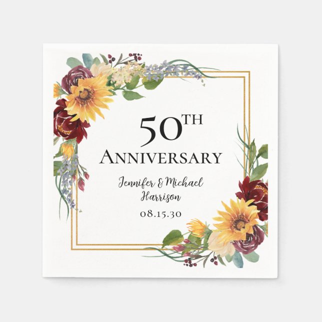 50th Anniversary Sunflowers Napkins (Front)