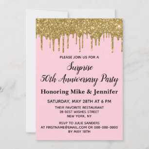 50th Anniversary Surprise Party Blush Pink Gold Invitation