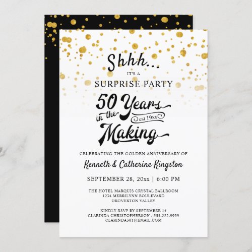 50th Anniversary Surprise Party Gold Confetti Invitation