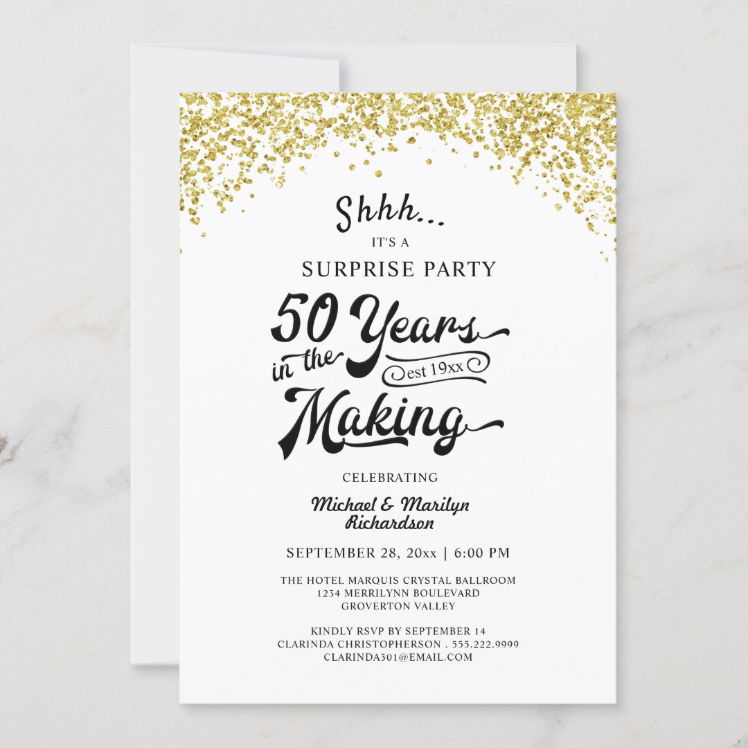 50th Anniversary Surprise Party Gold Confetti Invitation | Zazzle