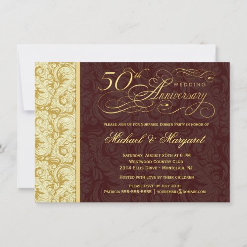 50th Anniversary Surprise Party _ Gold Damask Invitation