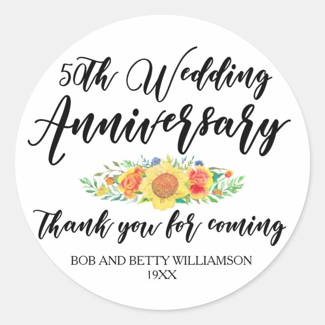 50th Anniversary Thank You for Coming Favor Seal (Front)