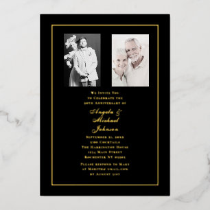 50th Anniversary Then and Now Black Gold Foil Invitation