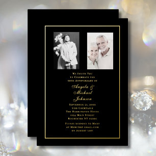 50th Anniversary Then and Now Black Gold Foil Invitation