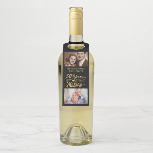 50th Anniversary Then and Now Photos Black & Gold Bottle Hanger Tag