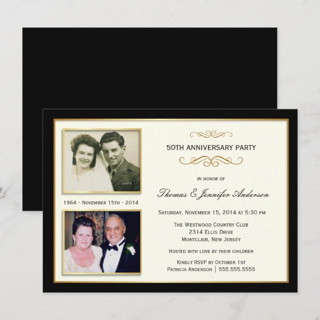 50th Anniversary Then & Now Photo Invitations (Front/Back)