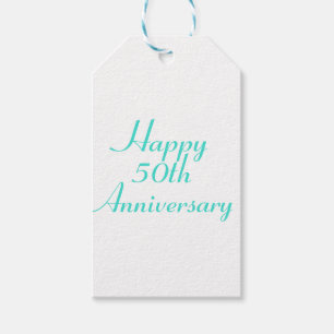 50th Anniversary Turquoise Text Gift Tags Template
