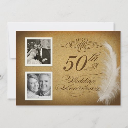 50th Anniversary Vintage Feather 2 Photo Invites