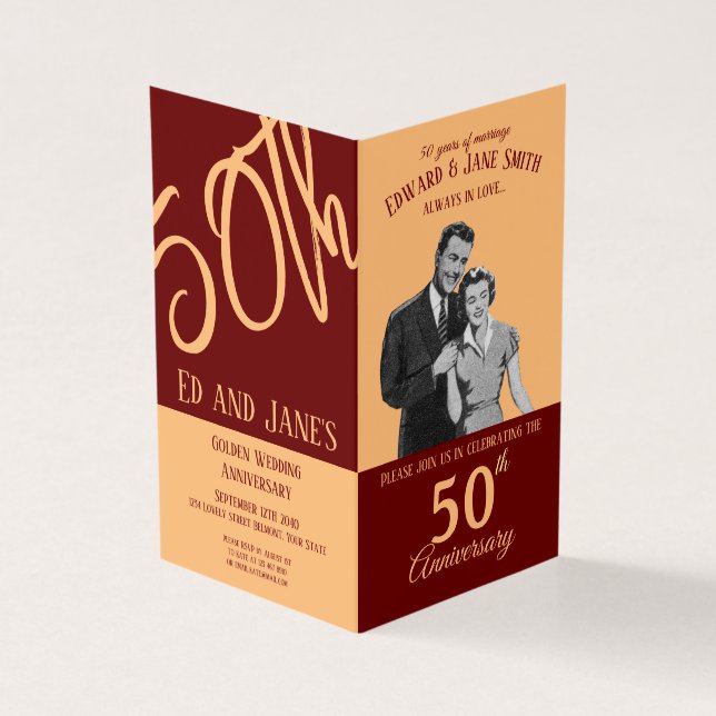 50th Anniversary Vintage illustration Folded Card (Outside)