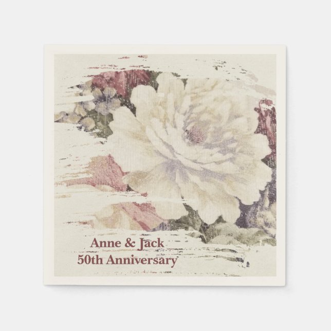 50th Anniversary Vintage Rose Tapestry Napkins (Front)