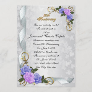 50th Anniversary vow renewal blue & lavender roses Invitation
