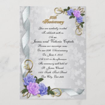 50th Anniversary Vow Renewal Blue & Lavender Roses Invitation by Irisangel at Zazzle