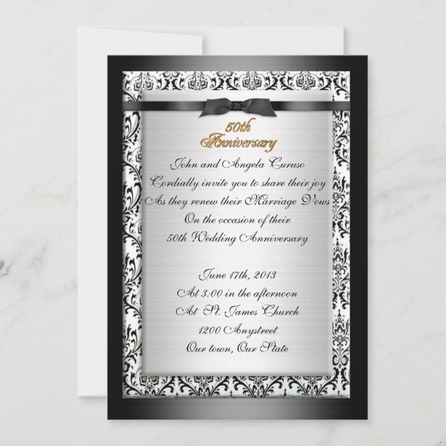 50th Anniversary vow renewal formal black &white Invitation (Front)