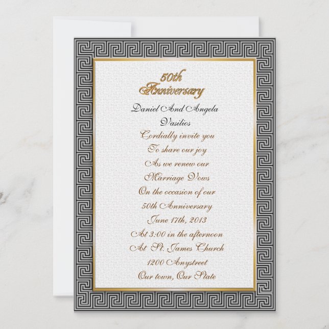 50th Anniversary vow renewal Greek key Invitation (Front)