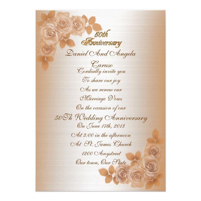 50th Anniversary vow renewal Invitation roses