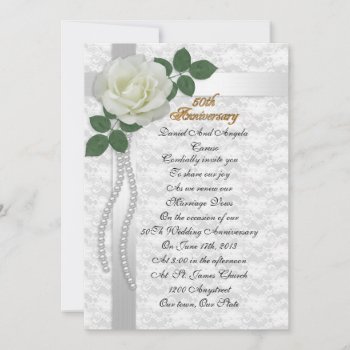 50th Anniversary Vow Renewal Invitation White Rose by Irisangel at Zazzle