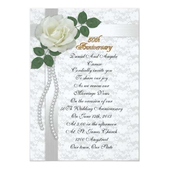 50th Anniversary vow renewal Invitation White rose | Zazzle.com