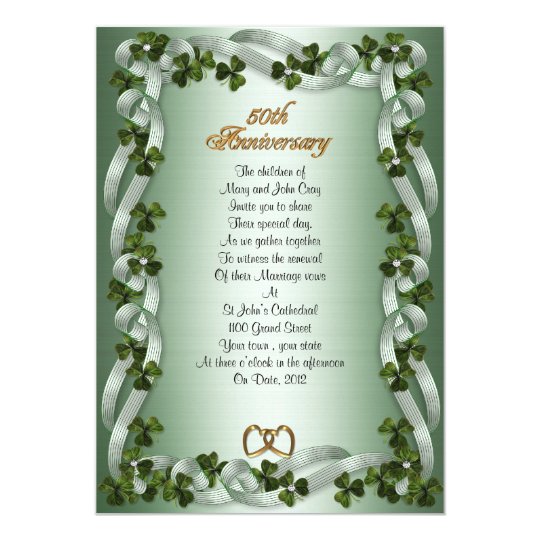 50th anniversary vow renewal Irish shamrocks Invitation