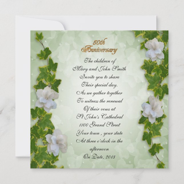 50th anniversary vow renewal ivy and gardenias invitation (Front)