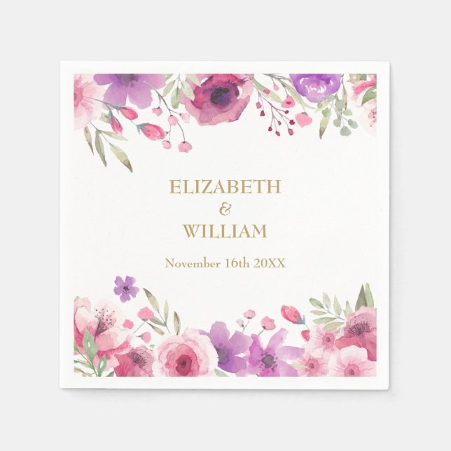 50th Anniversary Watercolour Roses Greenery Napkins (Front)