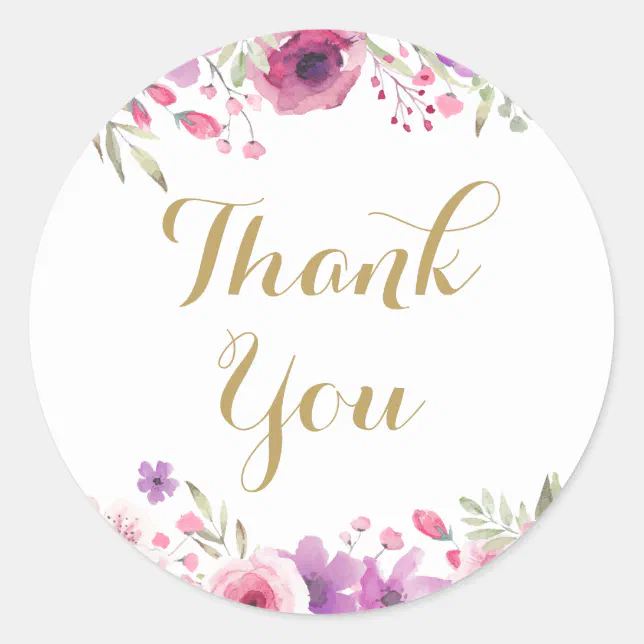 50th Anniversary Watercolour Roses Thank You Classic Round Sticker | Zazzle